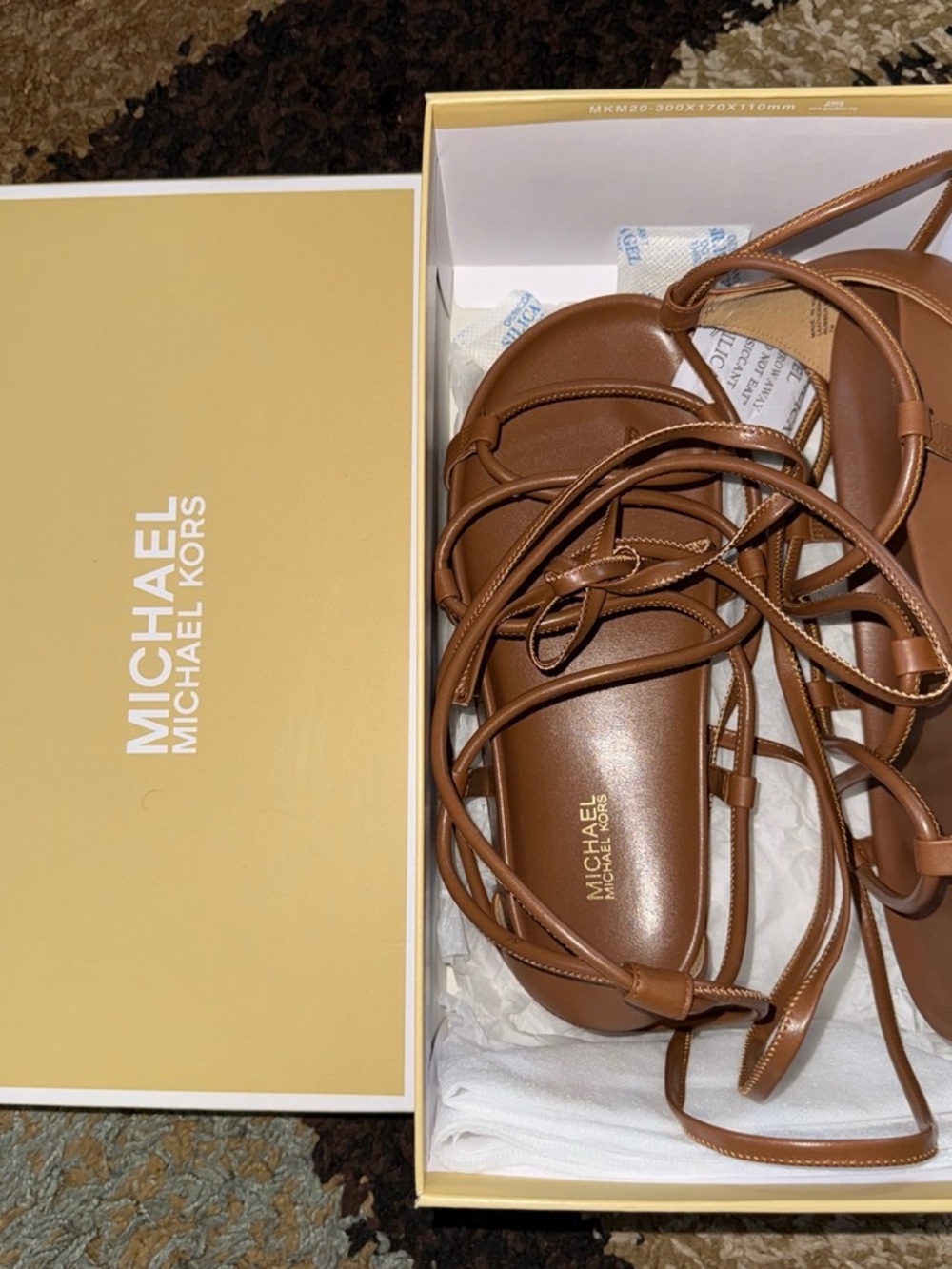 MICHAEL Michael Kors Brown Lace-Up Leather Flat Sandals